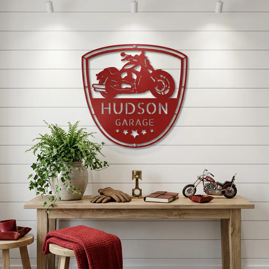Motorcycle Biker Personalized Name Indoor Outdoor Steel Wall Sign