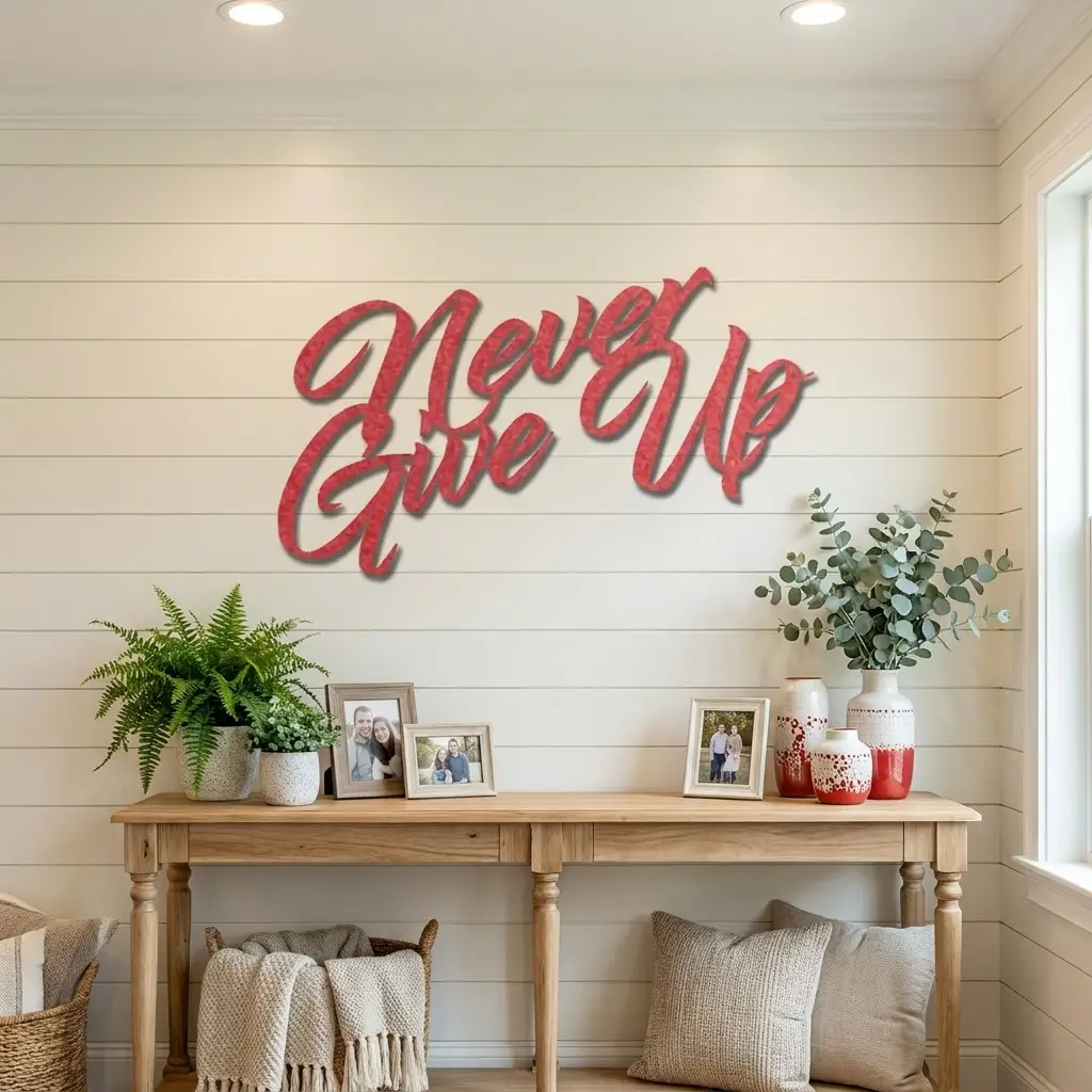 Never Give Up Metal Wall Art | Inspirational Motivational Quote Sign | Modern Steel Wall Decor | Made in USA