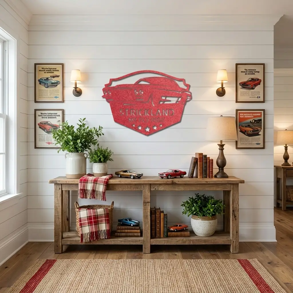Personalized Muscle Car Metal Wall Art Sign – Custom Garage Name Sign – Classic Car Steel Decor – Man Cave Garage Wall Art Gift