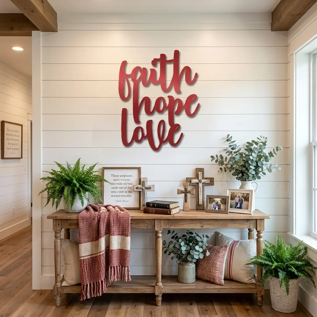 Faith Hope Love Script Indoor Outdoor Steel Wall Sign