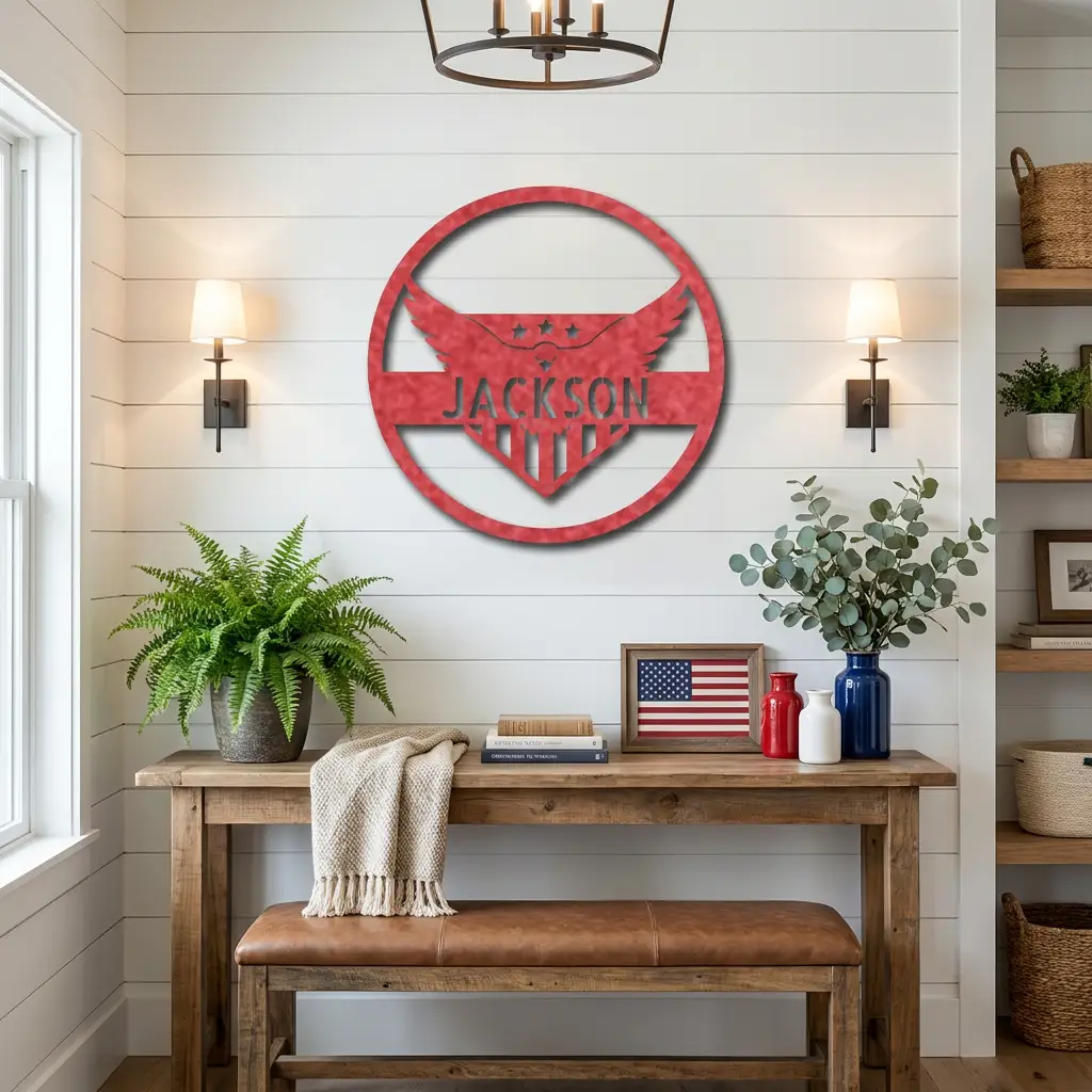 Patriotic Eagle Monogram Personalized Indoor Outdoor Steel Wall Sign Art