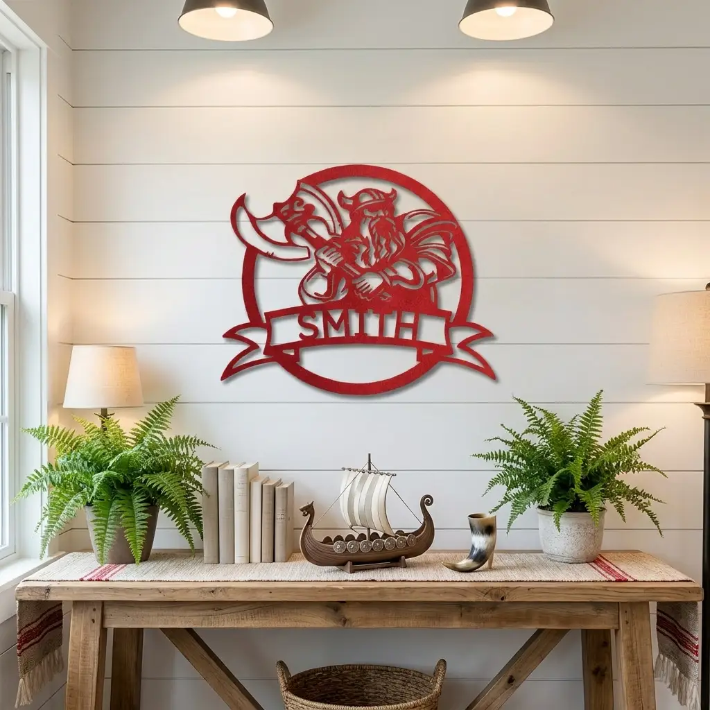 Fighting Viking Monogram Personalized Name Indoor Outdoor Steel Wall Sign Metal Man Cave Art