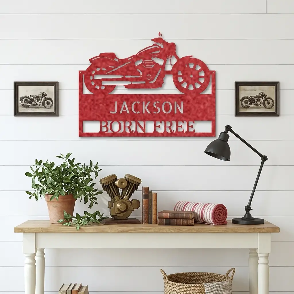 Motorcycle Shop Custom Name Indoor Outdoor Steel Wall Sign