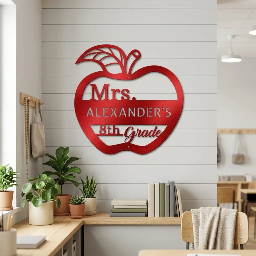Personalized Teacher Apple Metal Wall Art | Custom Teacher Name Sign | Classroom Door Decor | Teacher Appreciation Gift | Made in USA