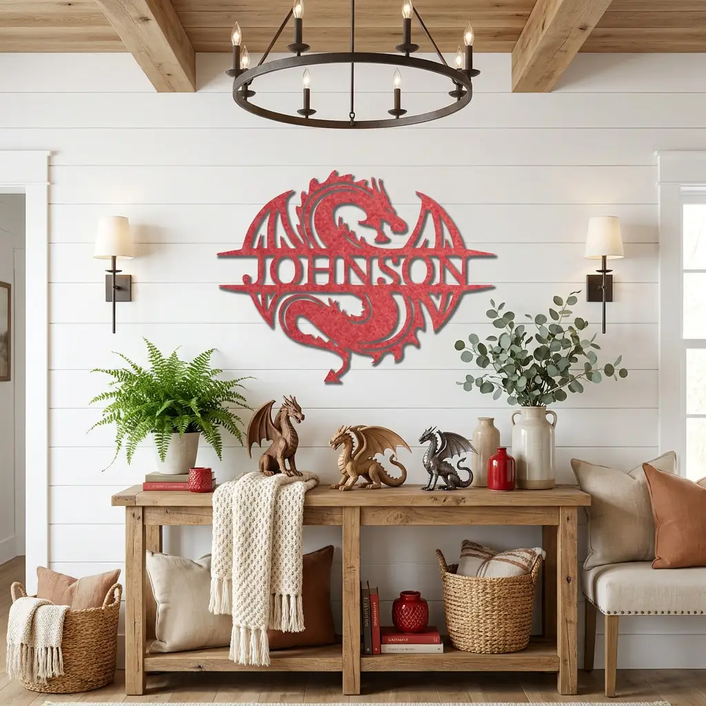 Celtic Dragon Monogram Personalized Name Indoor Outdoor Steel Wall Sign Metal Art