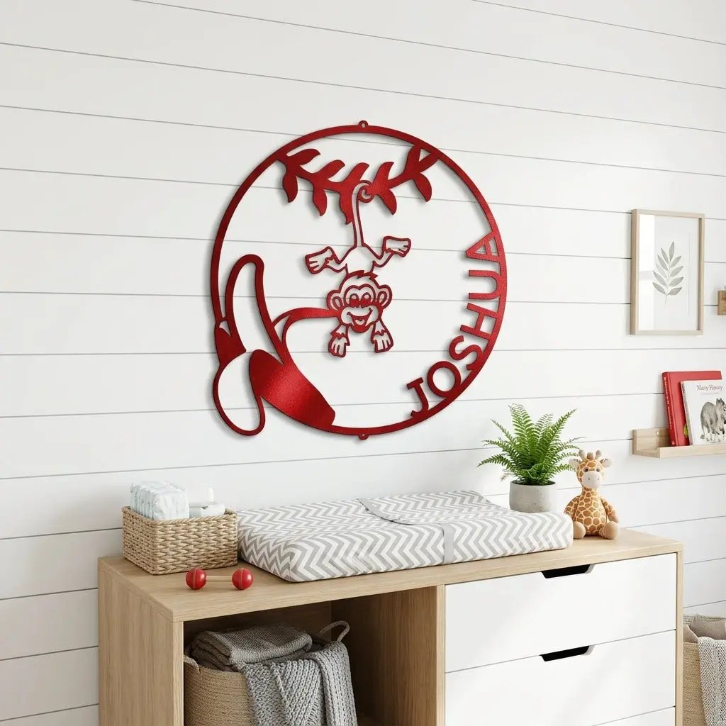 Our Little Monkey Monogram Personalized Steel Wall Sign Metal Art