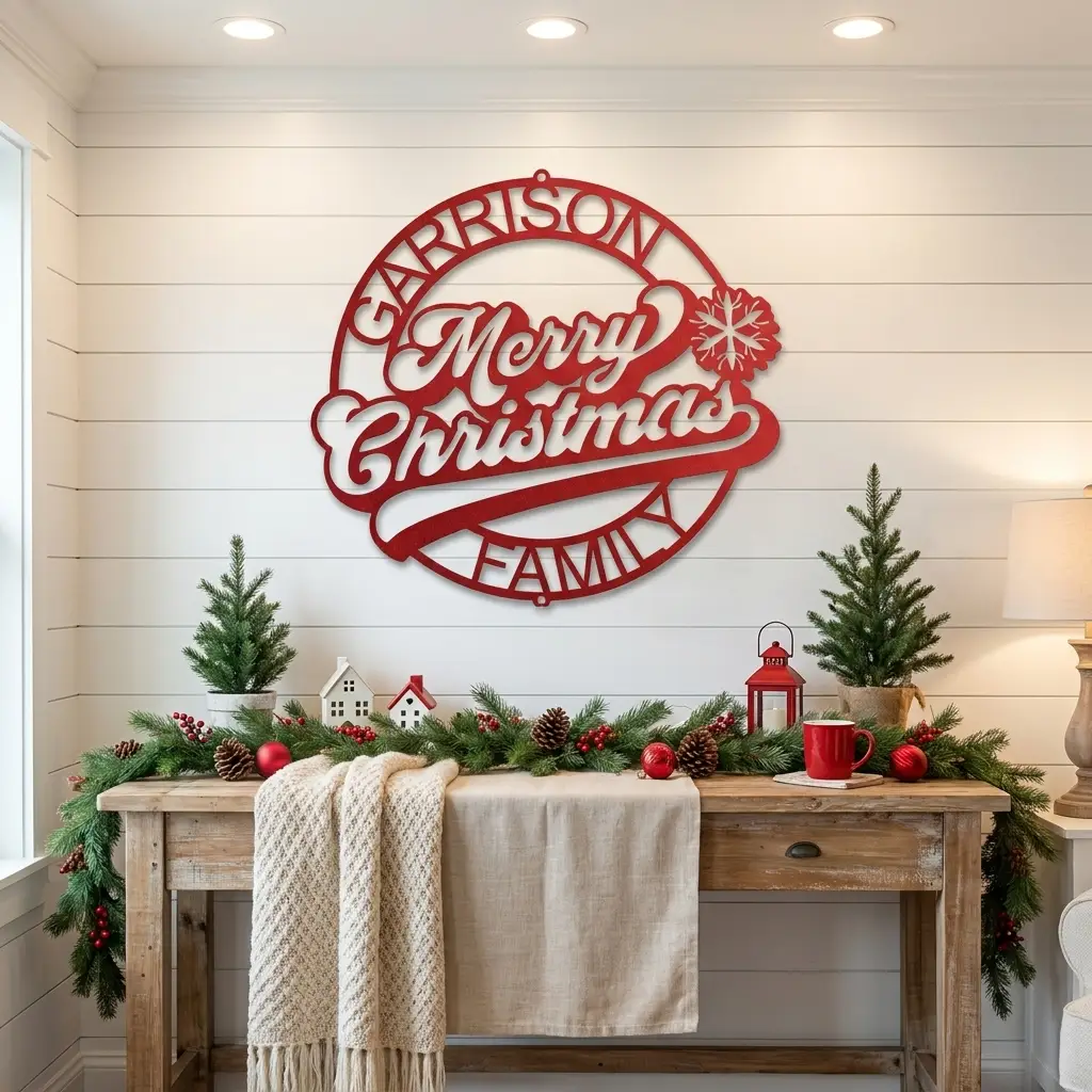 Personalized Merry Christmas Metal Sign | Custom Family Name Christmas Wall Decor | Holiday Metal Wall Art | Christmas Porch Sign | Made in USA