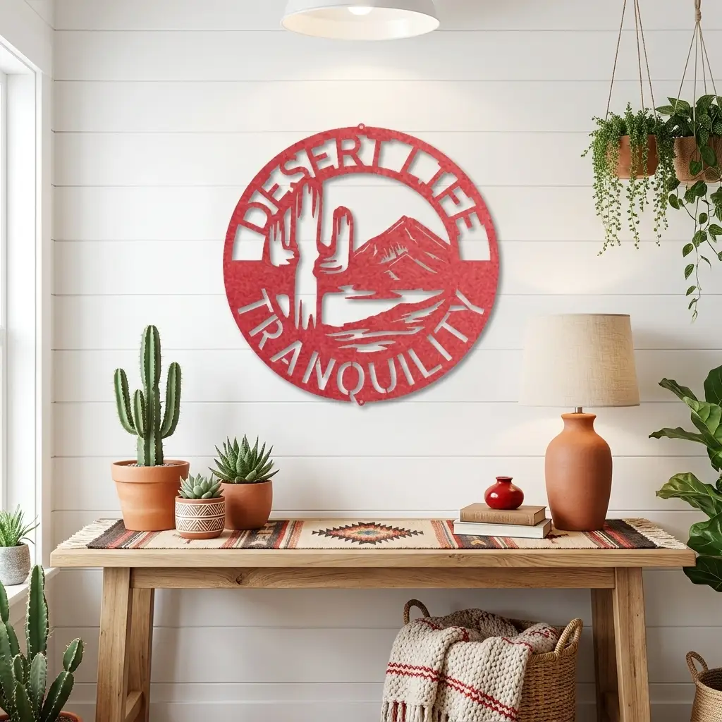 Desert Life Personalized Cactus Scene Indoor Outdoor Steel Wall Sign