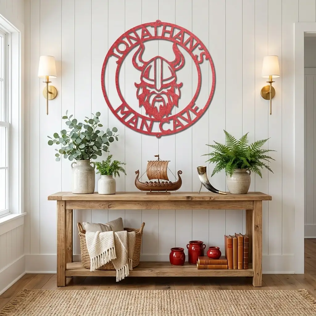 Personalized Viking Metal Wall Art | Custom Viking Name Sign | Norse Warrior Steel Wall Decor | Viking Helmet Home Decoration | Made in USA