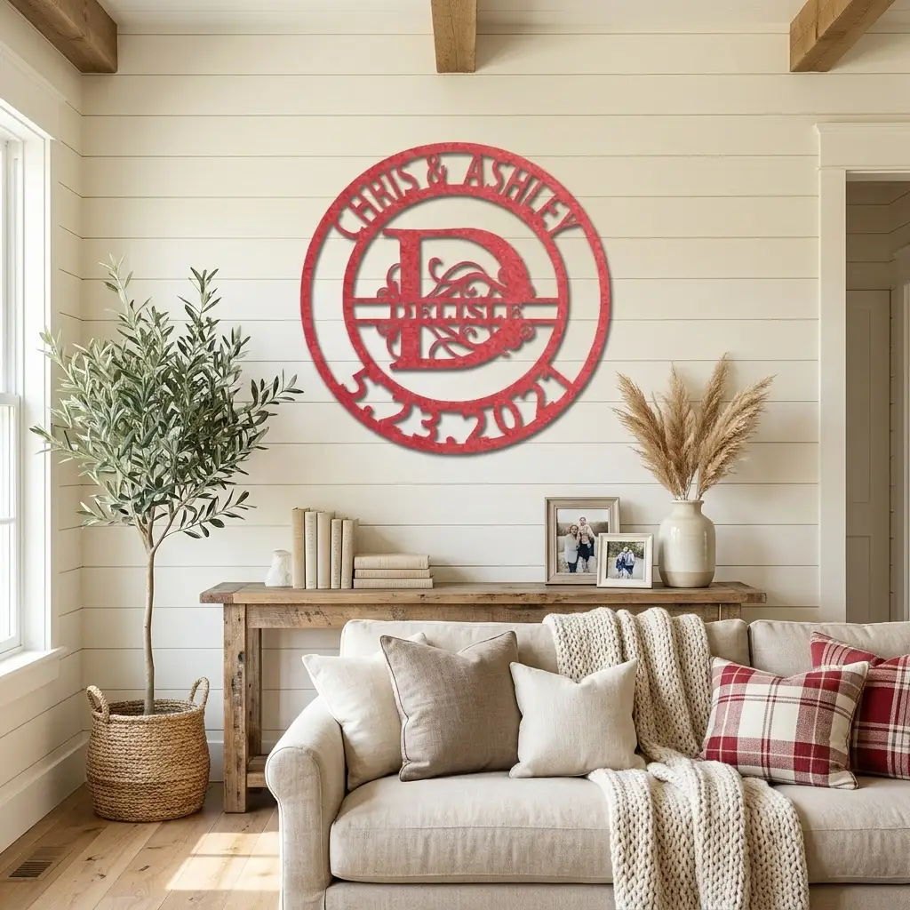 Personalized Split Monogram Metal Wall Art | Custom Family Name & Established Date Sign | Monogram Metal Decor | Made in USA