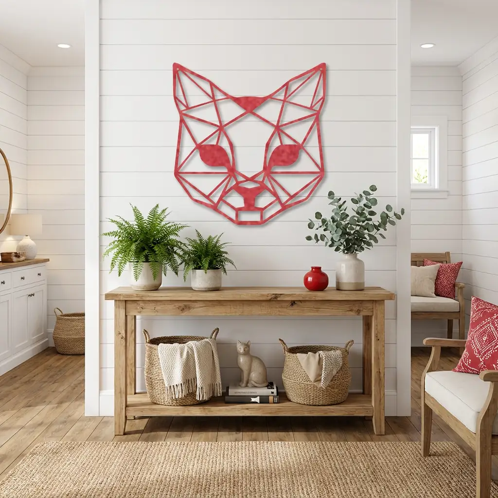 Geometric Cat Metal Wall Art | Modern Cat Wall Decor | Minimalist Feline Metal Art | Cat Lover Gift | Pet Memorial Decor | Living Room, Nursery & Office Wall Hanging | Made in USA