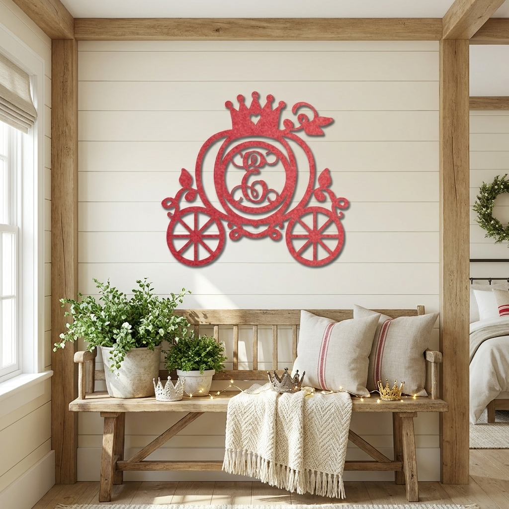 Personalized Fairytale Pumpkin Carriage Metal Wall Art | Custom Initial Princess Carriage Sign | Monogram Metal Decor | Made in USA