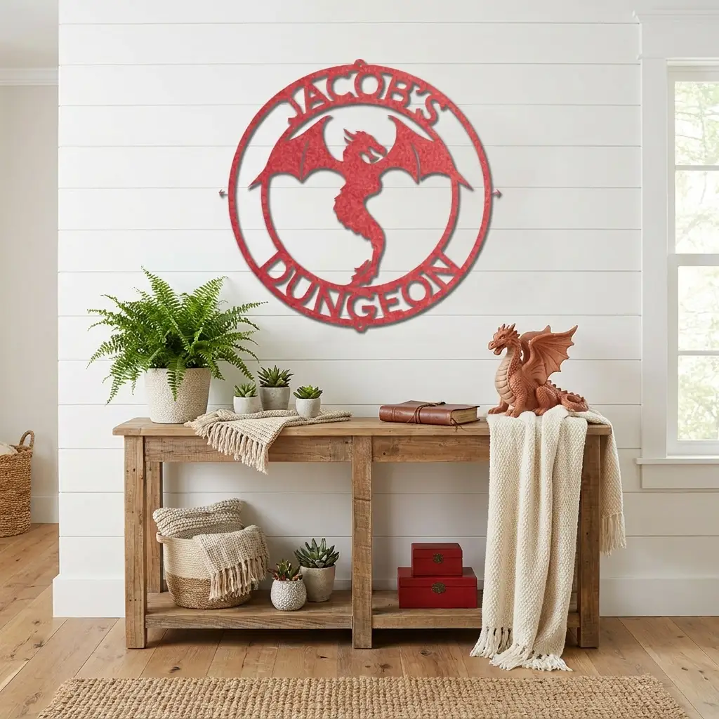 Personalized Dragon Metal Wall Art | Custom Fantasy Dragon Sign | Medieval Dragon Steel Wall Decor | Custom Name & Phrase | Made in USA