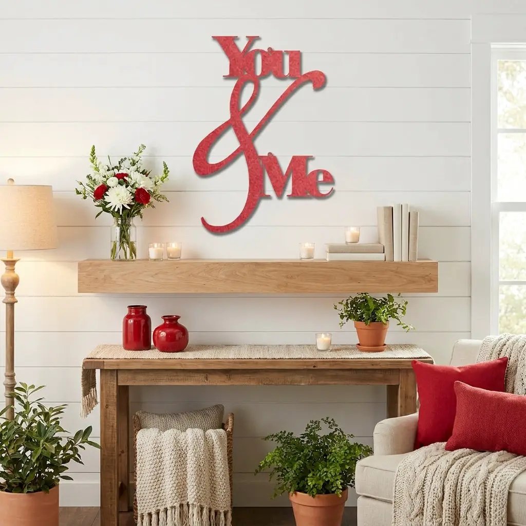 You and Me Metal Wall Art – Romantic Couple Sign – Wedding Gift, Anniversary Decor, Farmhouse Bedroom Wall Decor, Love Sign