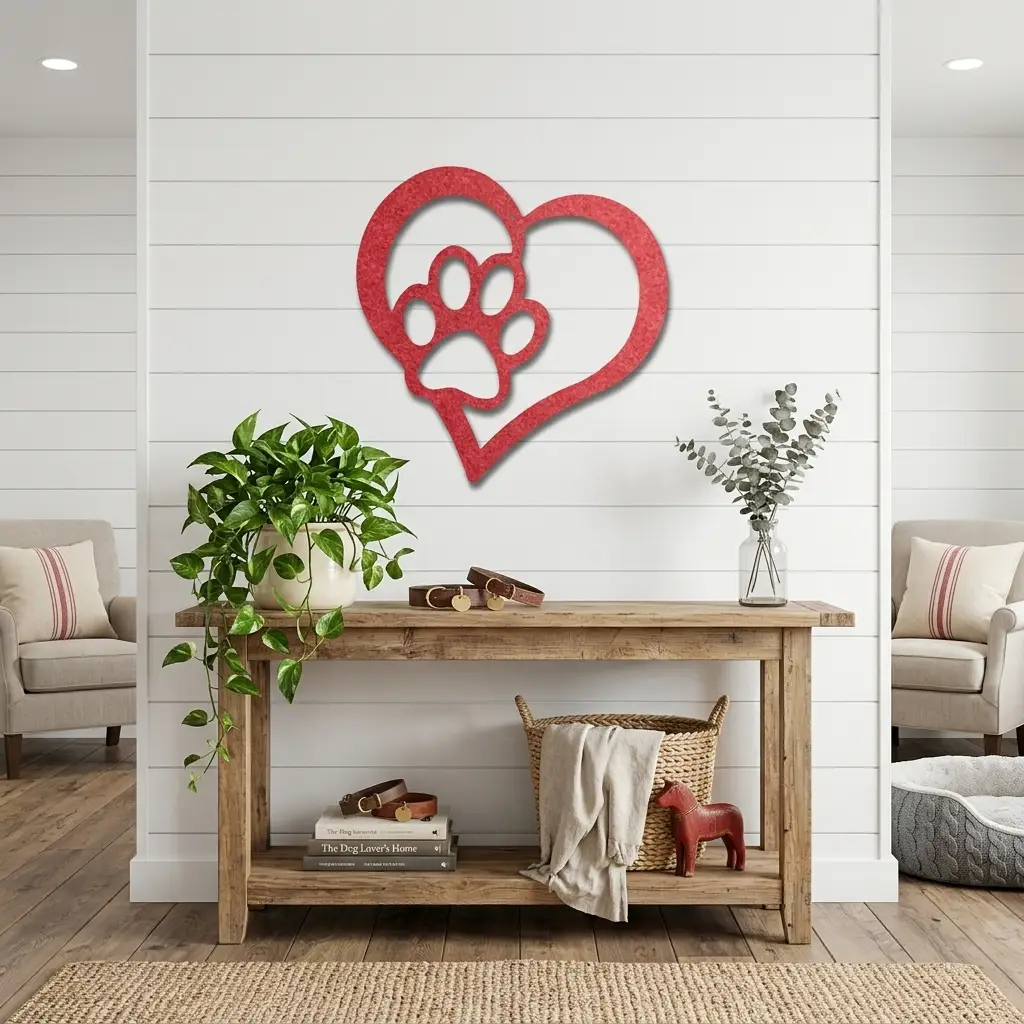 Puppy Love Metal Wall Art – Dog Paw Heart Metal Sign – Pet Lover Decor – Rustic Dog Mom Gift – Indoor Outdoor Steel Wall Art