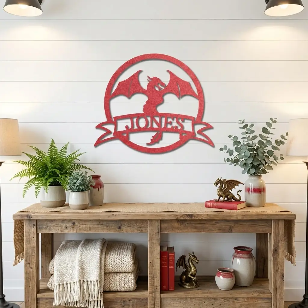 Dragon Banner Personalized Name Metal Art Wall Sign
