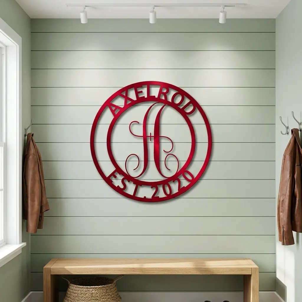 Personalized Monogram Metal Wall Art | Custom Family Name & Established Date Sign | Last Name Metal Wall Decor | Made in USA