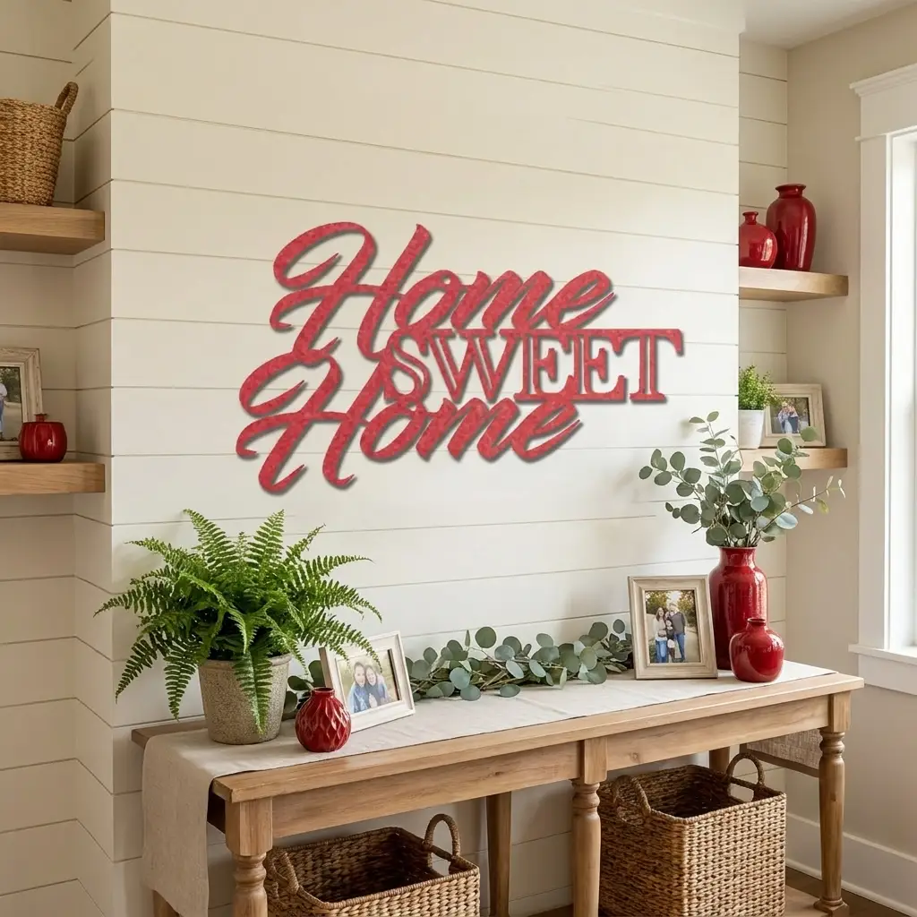 Home Sweet Home Metal Sign, Farmhouse Wall Decor, Script Wall Art, Rustic Home Decor, Housewarming Gift