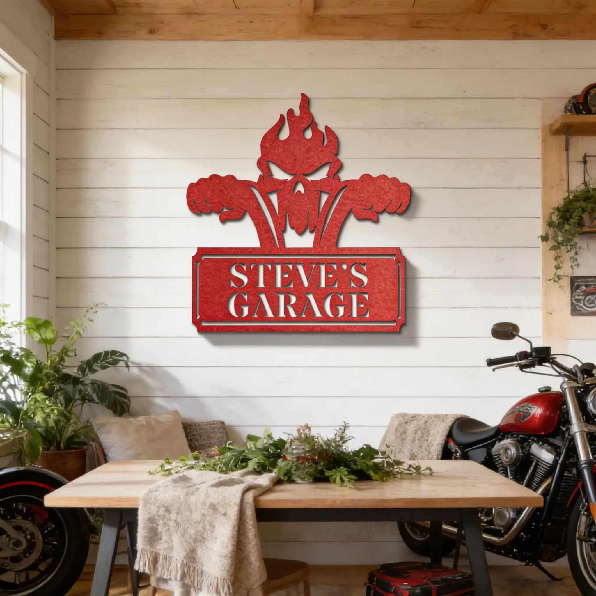 Rough Rider Monogram Personalized Biker Motorcycle Steel Wall Sign Art