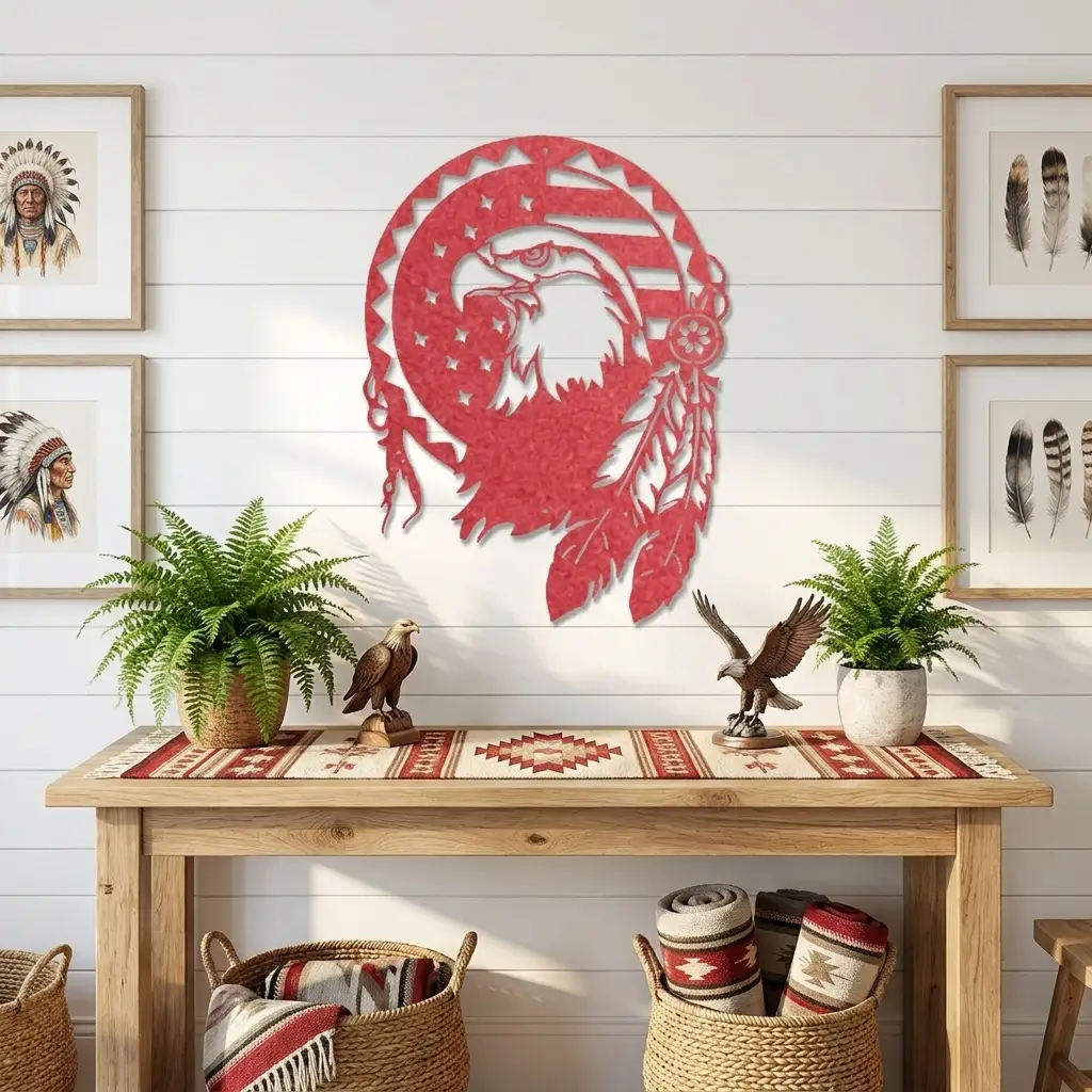 Bald Eagle Patriotic Native American Metal Art Wall Sign