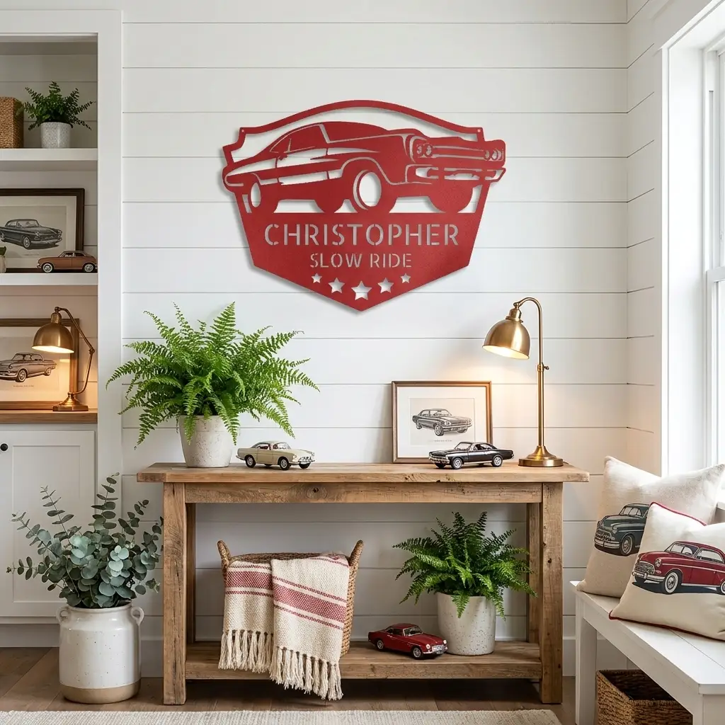 Classic Car Custom Name Indoor Outdoor Steel Wall Sign
