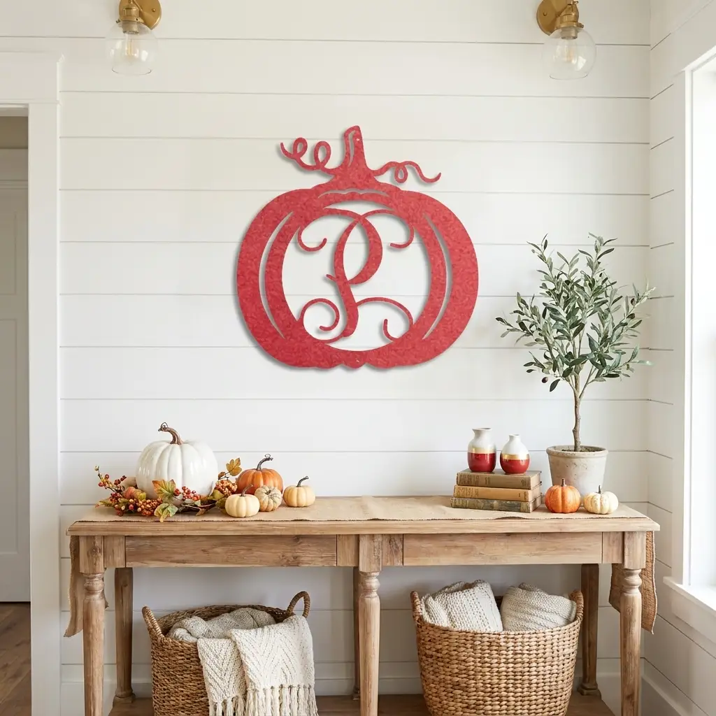 Pumpkin Custom Family Name Initial Monogram Indoor Outdoor Steel Wall Sign