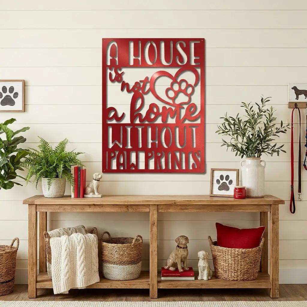 A House Is Not a Home Without Paw Prints Metal Wall Art | Dog Lover Metal Sign | Pet Quote Wall Decor | Made in USA