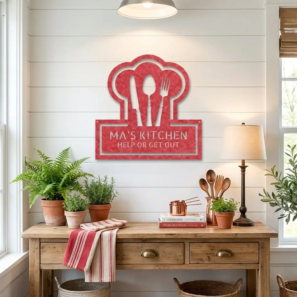 Kitchen Personalized Metal Sign | Custom Chef Hat Wall Decor | Family Name Cooking Sign | Restaurant, Diner, Bistro Art