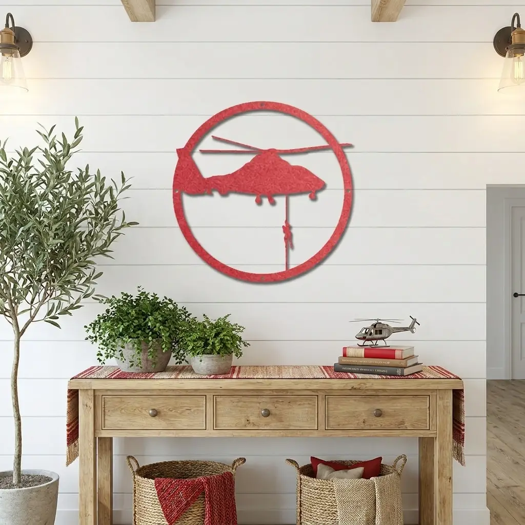 Helicopter Metal Wall Art – Aviation Rescue Metal Sign, Pilot & Military Inspired Wall Decor