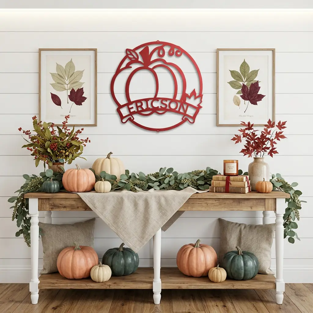 Personalized Pumpkin Metal Wall Art | Custom Family Name Fall Sign | Autumn Harvest Decor | Thanksgiving Wall Hanging | Housewarming Gift | Made in USA