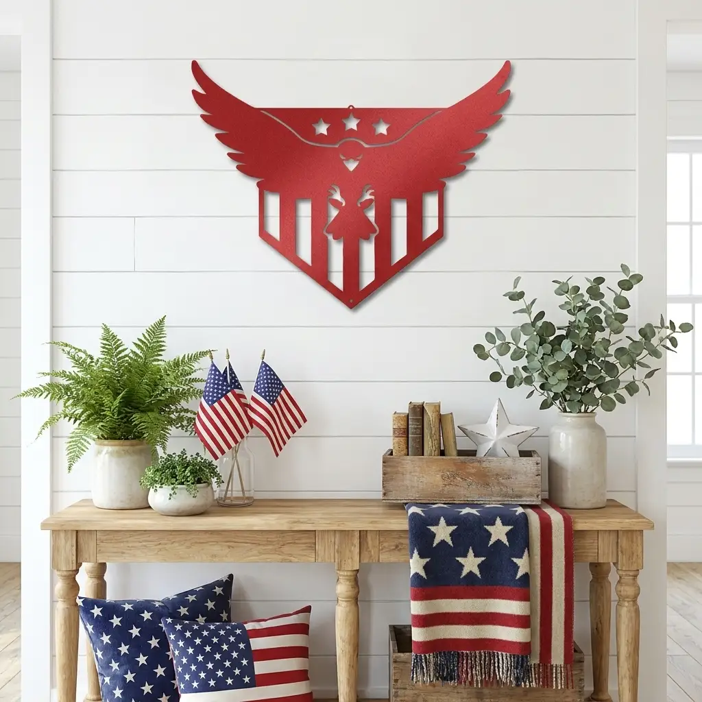 Patriotic Eagle Metal Wall Art | American Flag Inspired Eagle Decor | USA Military & Veteran Gift | Made in USA