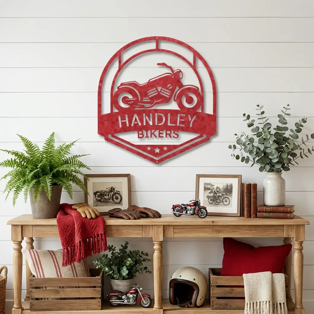 Motorcycle Metal Wall Art – Custom Biker Garage Sign, Personalized Motorcycle Decor, Rider Gift for Dad, Husband or Biker