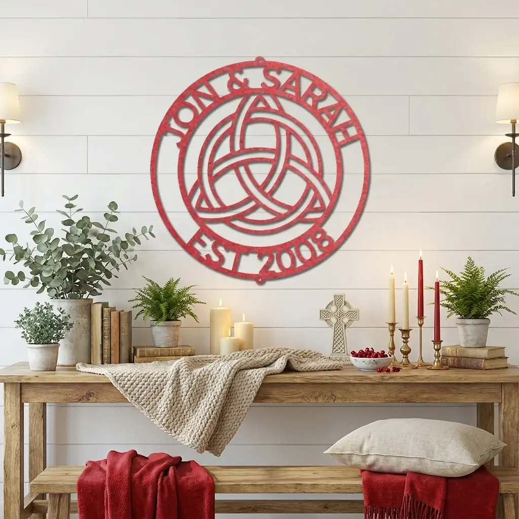 Personalized Celtic Knot Metal Wall Art | Custom Wedding Name Sign | Celtic Trinity Knot Steel Wall Decor | Anniversary Gift | Made in USA