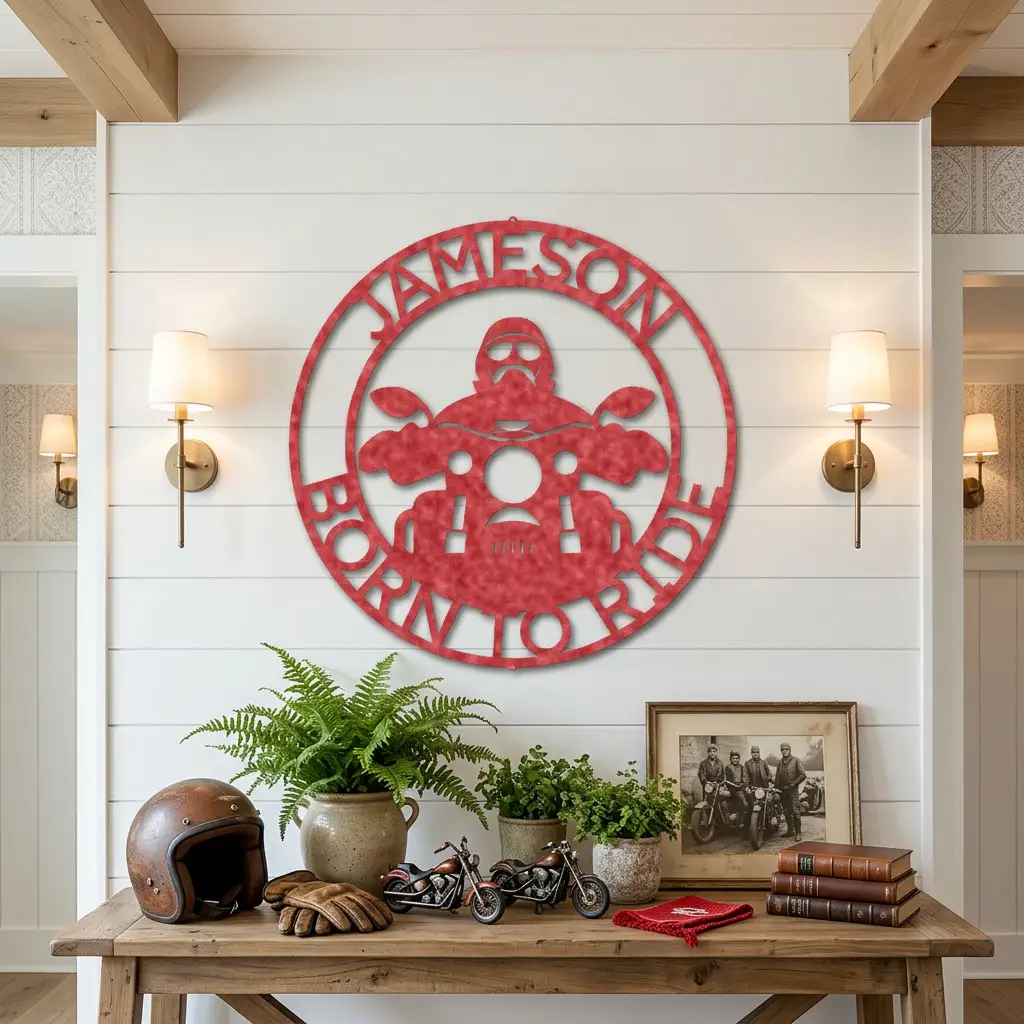 Motorcycle Rider Personalized Metal Wall Art, Custom Name Biker Sign, Born to Ride Motorcycle Decor, Garage Man Cave Wall Sign, Motorcycle Gift for Men, Dad, Husband or Rider