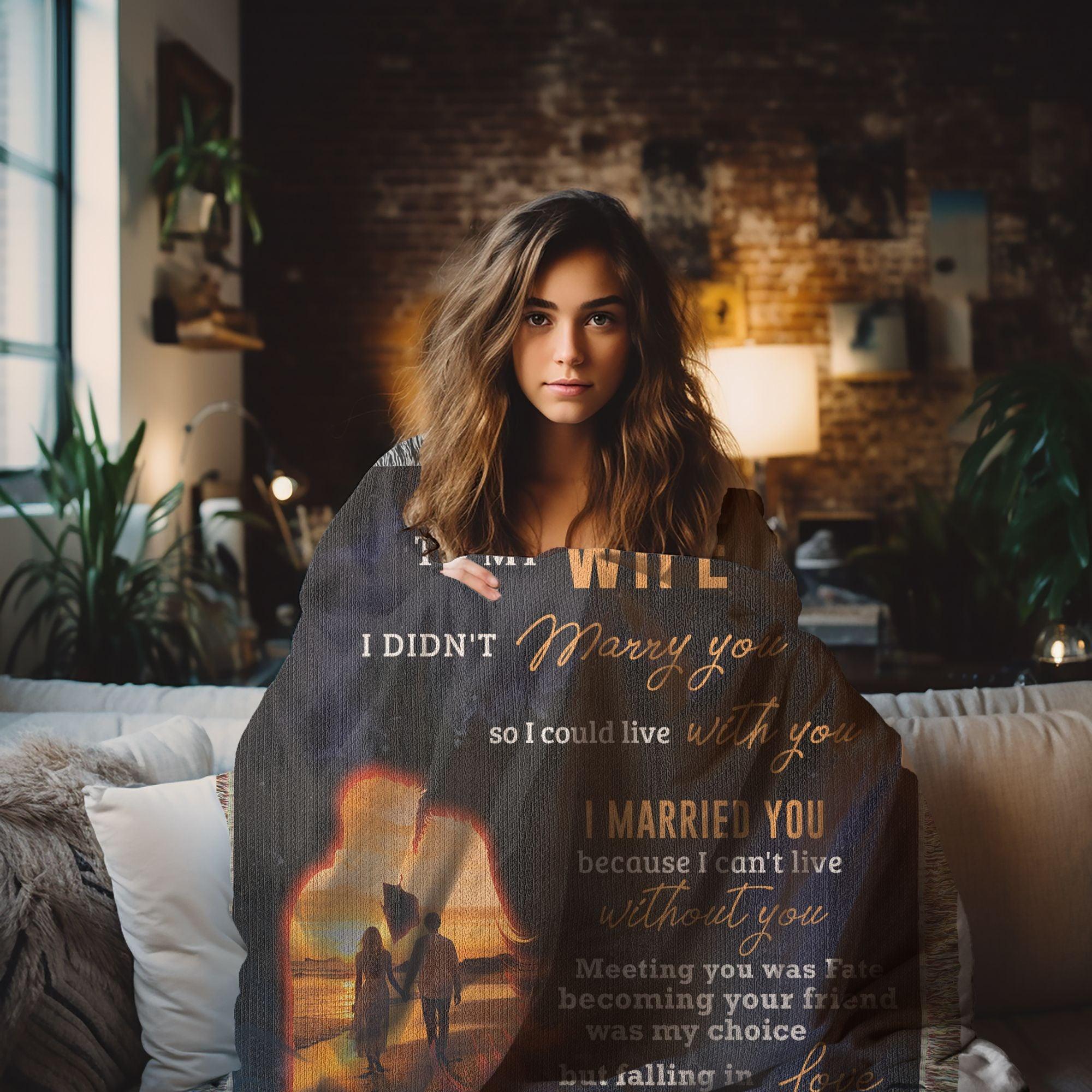 Romantic Gift for Wife - I Can't Live without You Custom Heirloom Woven Blanket - Mallard Moon Gift Shop