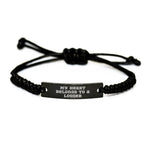 Logger's Proud Rope Bracelet, 'My Heart Belongs To A Logger', Inspirational Gift from Friends to Graduating Logger, Adjustable Black Rope, Graduation Unique Gifts