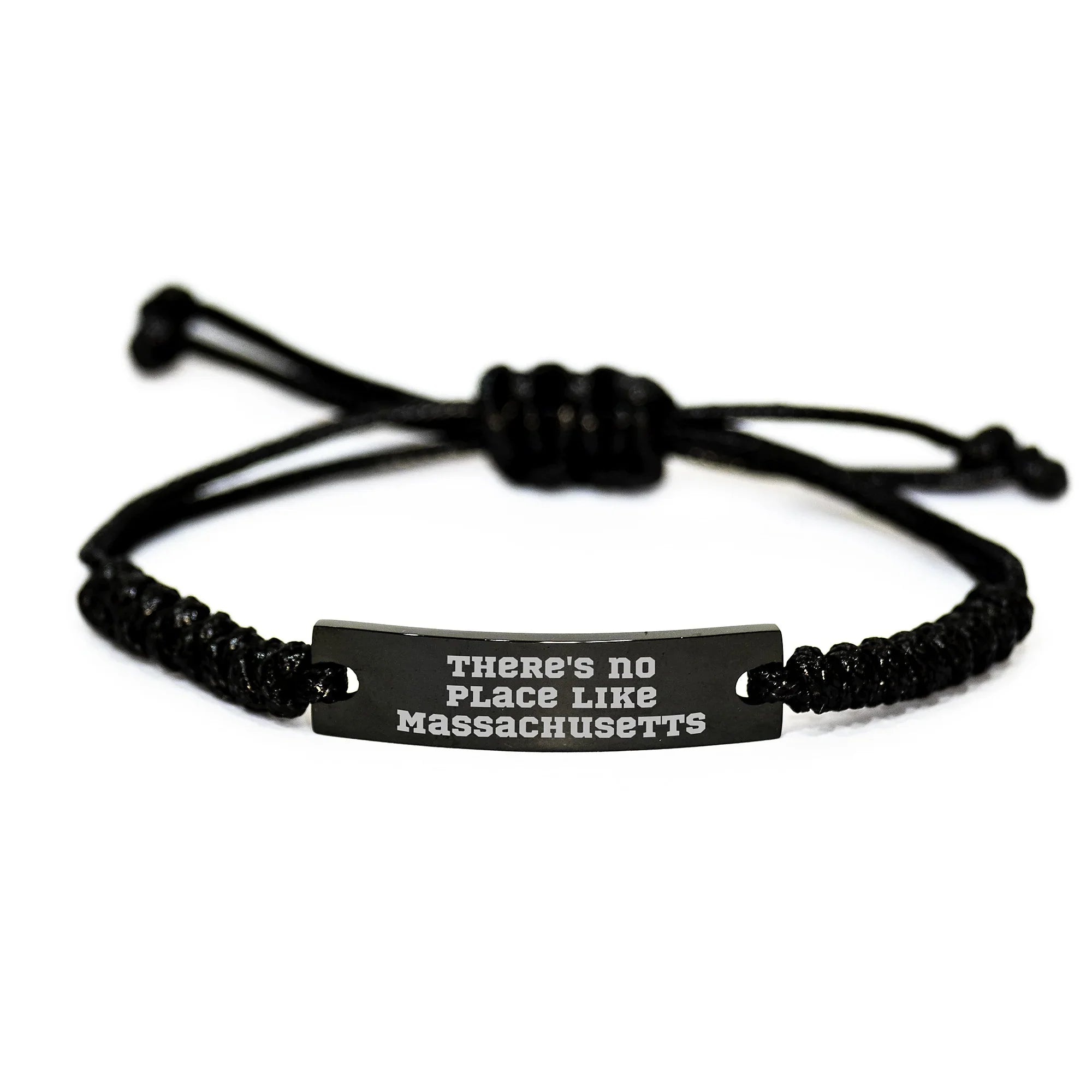 Massachusetts Gifts from Friends and Family - Funny Rope Bracelet, Adjustable Black Stainless Steel with Interlaced Rope, 'There's No Place Like Massachusetts' Quote, Perfect Christmas Unique Gifts