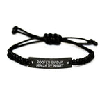 Roofer Gifts from Friends, Unique Rope Bracelet for Men, 'Roofer By Day. Ninja By Night.' Quote, Adjustable Black Stainless Steel with Interlaced Rope, Gift for Graduation