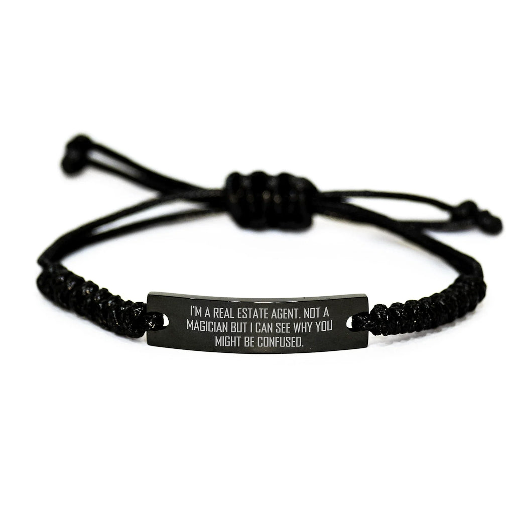 Funny Real Estate Agent Gifts Rope Bracelet for Her, I'm Not a Magician but a Home Selling Pro, Adjustable Black Rope Gift from Friends