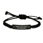 Funny Trainer Gifts for Men, Unique Rope Bracelet Presents for Trainer Friends, 'Trainer by Day, World's Best Dad by Night' Engraved Black Stainless Steel Rope