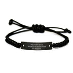 Pilot Gifts by Day, World's Best Mom by Night. Adjustable Black Rope Bracelet for Graduation, Gifts from Mom to Pilot