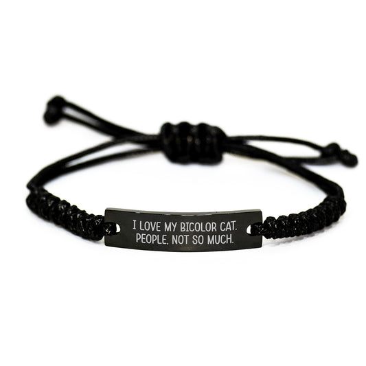 I Love My Bicolor Cat, Funny Gifts from Friends or Family for Bicolor Cat, Adjustable Rope Bracelet for Graduation Unique Gifts - Image 1