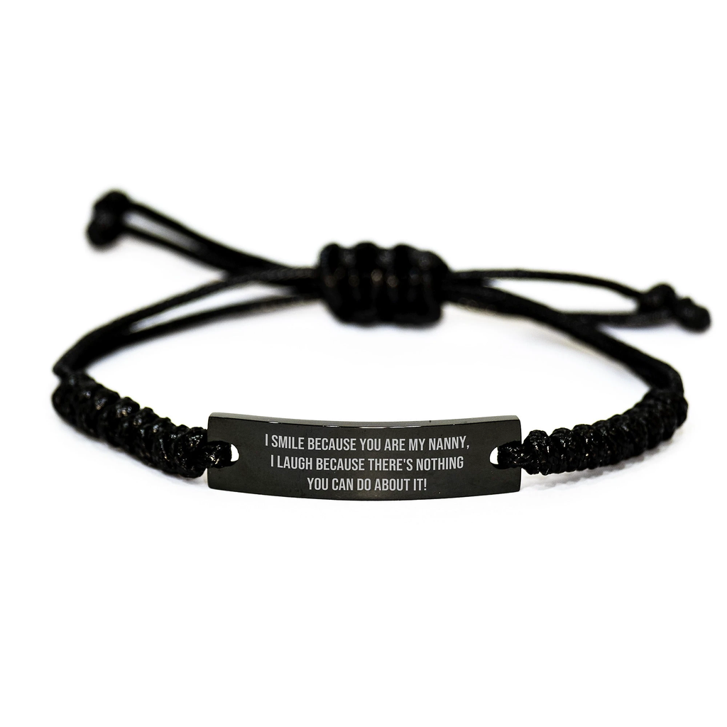 Funny Nanny Gifts Rope Bracelet for Nanny, Adjustable Black Rope Bracelet with Engraved Quote, Gifts from Family to Nanny on Valentine's - Image 1
