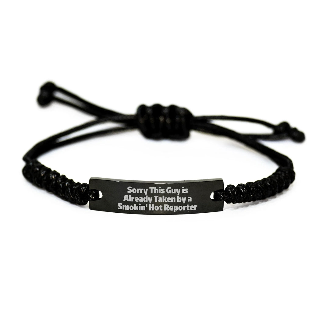 Funny Reporter Gifts for Him Rope Bracelet Black Stainless Steel with Interlaced Rope from Friends or Family