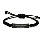 Gifts from Mom to Awesome Mom, Inspirational Quote Rope Bracelet for Birthday, Black Stainless Steel with Interlaced Rope, Adjustable, 3.34-9.84 inches