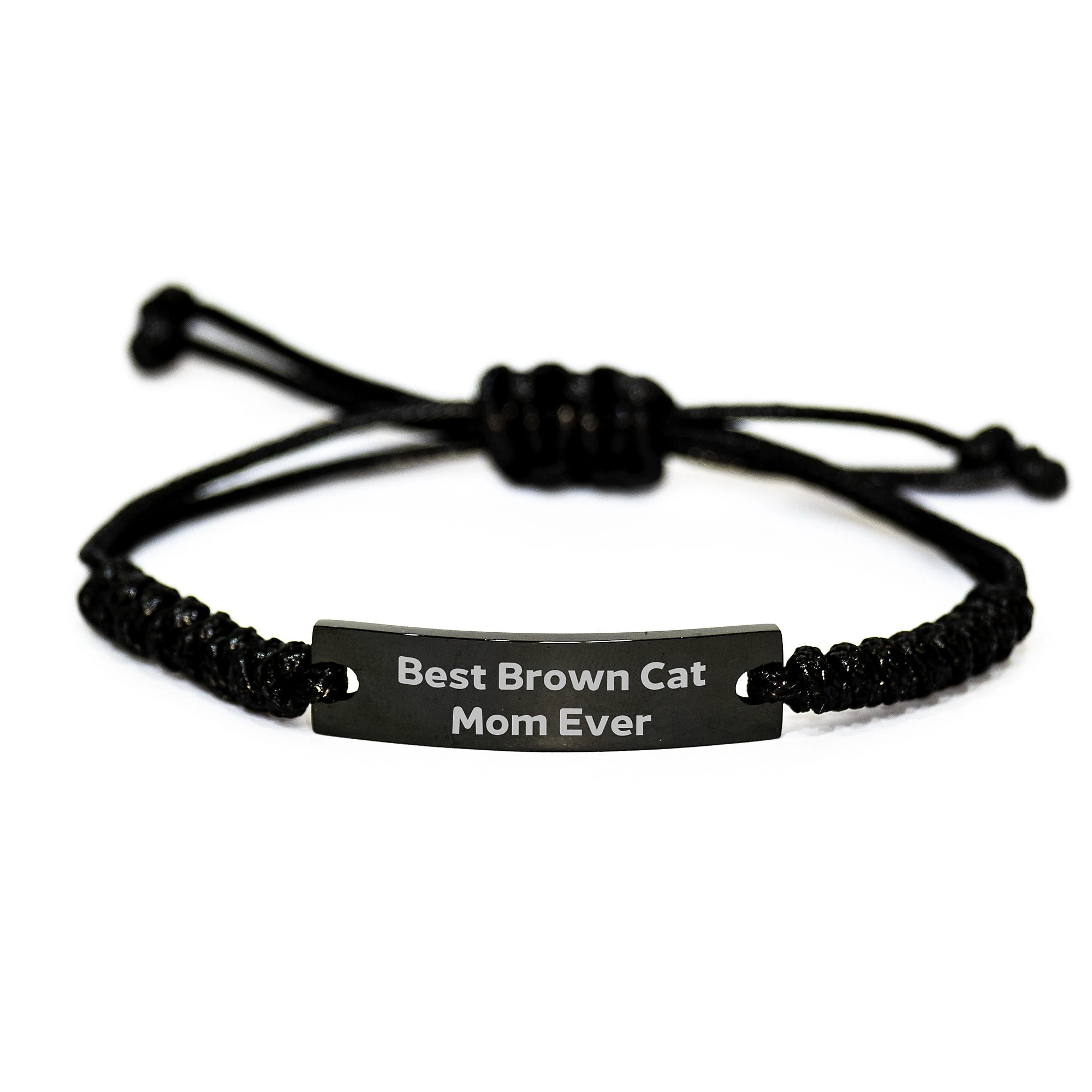 Funny Brown Cat Mom Ever Rope Bracelet Adjustable Black Rope Jewelry