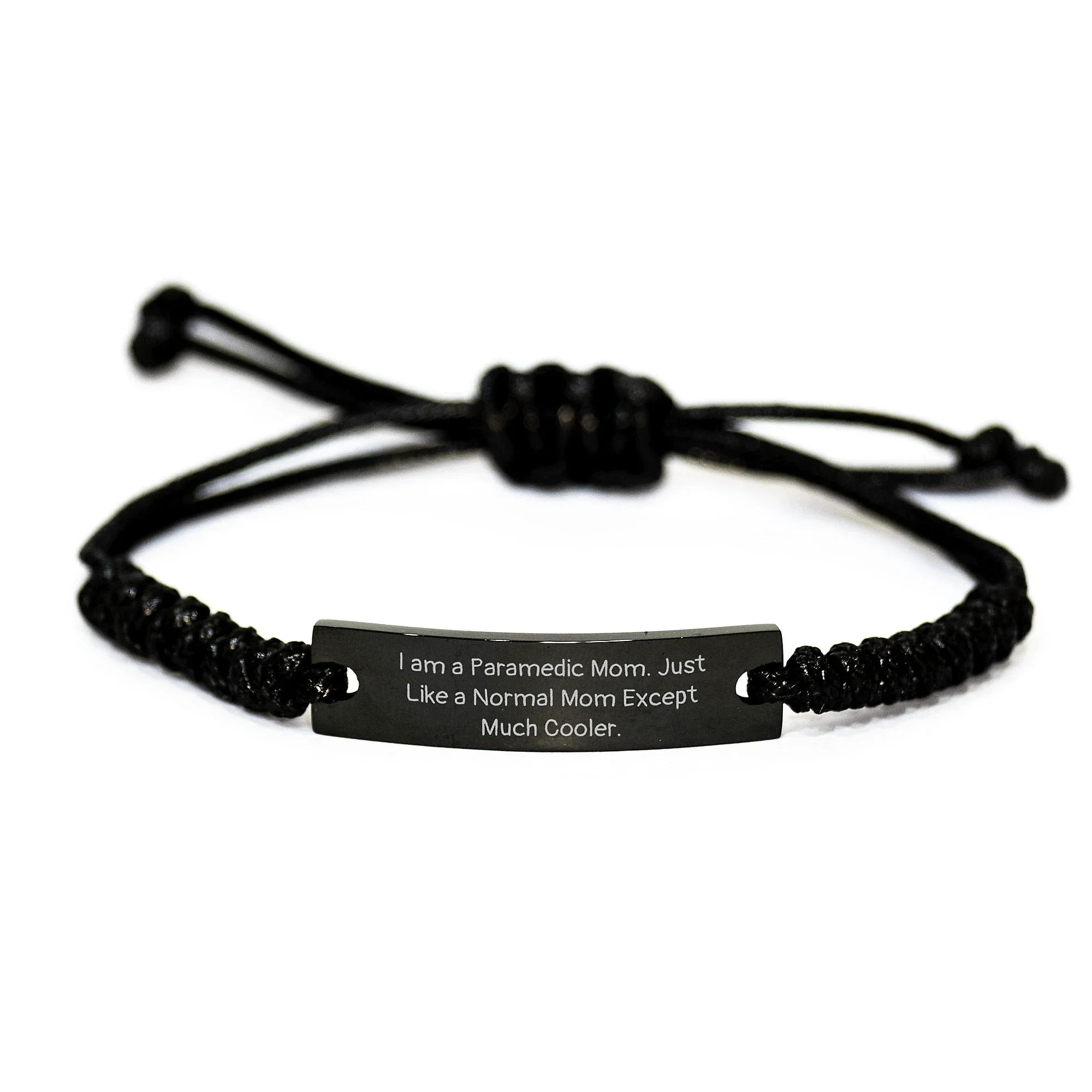 Funny Rescue Worker Gifts for Women - I Am A Rescue Worker Mom Rope Bracelet, Adjustable Black Stainless Steel Christmas Unique Gifts for Rescue Worker Friends