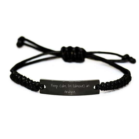 Funny Analyst Rope Bracelet Gifts for Him from Friends, Christmas Unique Rope Jewelry for Men with 'Keep Calm, I'm almost an Analyst' Quote - Image 1