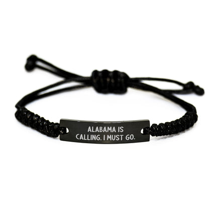 Alabama Rope Bracelet, Funny Quote, Birthday Unique Gifts from Friends to Family, Adjustable Black Stainless Steel with Interlaced Rope - Image 1