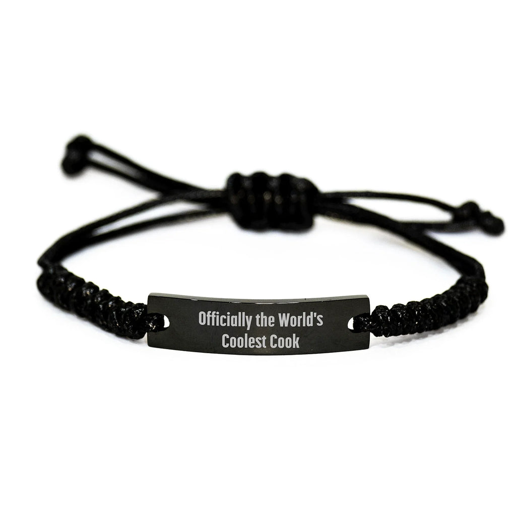 Funny Rope Bracelet Gifts for Cooks, Officially The World's Coolest Cook, Black Stainless Steel Rope Bracelet Gifts from Friends, Family, Men, Women, Coworkers